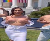 Conservative radio host Dana Loesch slammed the Biden administration after Rose Montoya, a trans model, was allowed to pull down her dress and cup her exposed breasts in front of the Truman Balcony on the White House lawn during a Pride event, calling itfrom mom exposed nude during making of sons