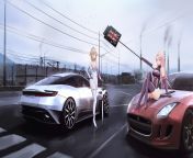 The latest in Singaporean artist Kcar66T&#39;s series featuring AL race queen shipgirls with sports carsLaureate&#39;s Victory Lap Prince of Wales with an Aston Martin DB11 and Prestige of the Glorious Formula Duke of York with a Jaguar F-Type R from 007 aston martin
