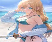 Kazama Iroha in green bikini at the beach (Guchico77) [Hololive] from xxl kazama
