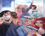 Yuri polycule at the ball [Vayne, Quinn, Lux, Riven, Fiora, Ashe, Katarina] from lux superstar momo 161 jpg