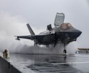 F-35B takes off from USS America (LHA-6) in the Pacific Ocean under heavy rain. [6274x4183] from alm lha