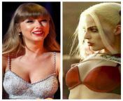Harley Quinn calls for tit fight. Tay seems amused: Taylor Swift vs Margot Robbie from gwen vs raven tit fight