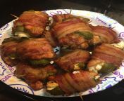 Made these last night. Bacon wrapped chicken thighs stuffed with jalapeos and cream cheese. from breastfeeding 124 chicken thighs cooked with giang leaves 124