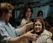 Harrison Ford rearranging Carrie Fishers hair on the set of The Empire Strikes Back, 1979 from the empire strikes back 1997 tv spot
