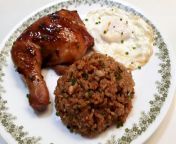 Nasi Goreng with Oven Roasted Chicken and Fried Egg! ? This meal is sweet, spicy, and savory. ? from kepiting goreng asam manis