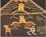During Huichol Indians traditional childbirth, the father sits above his labouring wife on the roof of their hut. Ropes are tied around his testicles and his wife holds onto the other ends. Each time she feels a painful contraction, she tugs on the ropesfrom childbirth series