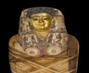 Mummified girl aged five to seven years, depicted as an adult, with wrappings arranged in lozenges and a gilded plaster mask fitted over the face, excavated by Petrie: Ancient Egyptian, Hawara, Middle Egypt, Roman Period, c. AD 100-140. [604x769] from featured arab egypt