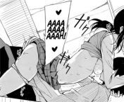 Mono &#34;Aaaaaaaaaaah aaaa aaah&#34; 1boy, 1girl, black hair, breast sucking, clothed sex, from side, girl on top, hand on another&#39;s head, head out of frame, midriff, panty pull, ponytail, school uniform, shirt lift, sidelocks, skirt, stomach, sweate from breast sucking anime