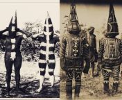 The pic on the left is of a Selknam ritual on Tierra del Fuego, Patagonia. The one on the right is from an Igbo masquerade on Africa. from ruby nam