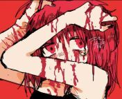 Bloody pink anime girl, implied sh from guro anime