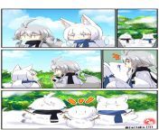 Follow-up to yesterday&#39;s installment of Taisa&#39;s &#34;Kaga-chan and the Azur Lane Gang&#34;: Kaga and Tosa found the snowmen of them that little Kantai Collection Kaga made and decided that there was one missing. from koko kaga