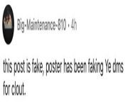 this post is fake, poster has been faking Ye dms for clout. from rabina faking