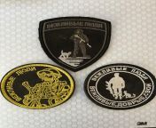Russian military patches (worn) from my PMC Wagner collection, associated with the start of PMC Wagner during the Crimea occupation, 2014. These are the three versions of &#34;Polite People&#34;. The bottom right patch added &#34;polite, kind, friendly&#3 from crimea bpy