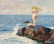 Paul G. Fischer (1860-1934) - Young Women Bathing from the Cliffs [1693x1971] from village women bathing pissing