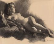 Gil Elvgren - &#34;Reclining Nude&#34; Circa late 1940s - Brown &amp; Bigelow Calendar Co. from la gil