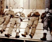 Dead if Dalton gang, 1882. The Dalton&#39;s were &#34;Laid out&#34; in the city jail following their death prior to burial. Portions of the manes and tails of the Dalton&#39;s horses were cut off, as we&#39;re pieces of clothing, as morbid souvenirs. from manes pad