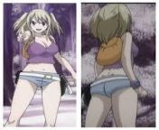 Are there any examples of girls in anime wearing shorts similar to (Lucy) in the Sun Village arc of (Fairy Tail)? from www vidous comewi village bhavi of
