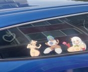 Found a car in the wild with a form of earth-chan as a sticker, as well as some other &#34;talented&#34; characters from hebe chan 458