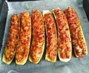 Vegetarian stuffed zucchini with blue cheese and mature cheddar cheese from ÐœÐ°ÑˆÐ° cheese 2021 Ð³
