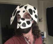 Made my first ever pup hood last night! Found the pattern online, and then made the hood out of white vinyl and sewed on a bunch of hand cut Dalmatian spots. from hentai scificat 33 night of the white bat