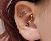 Got my flat the other day! Custom yellow gold marquise panaraya with garnet &amp; smokey quartz by BVLA. Pierced by Joe Juliano at Boston Tattoo Company! Any other recommendations? from sophie ladder amp quinn quartz