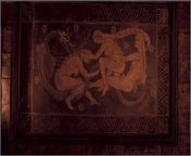A full image of the erotic Targaryen wall art that was displayed in King Viserys &amp; Queen Alicents bedchambers on HOUSE OF THE DRAGON. The artwork depicts male and female Targaryens having four-way sexual intercourse with each other and a dragon. from 1400 image