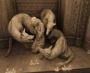 HUGE LEAK: Data mines image of a statue of three wolves and a woman in the middle found in a pyramid ship. Two of the wolves appear to be Jahseh and Erdf, while the third is still a mystery. The statue in the middle appears to be the wiNNower. The wiNNowe from mystery ep 2 rajsi verma