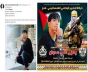 To the left, Pro-Palestinians painting the usual scene. A young, smiling, innocent Yahya Adwan, brutally and unjustly killed. To the right, Adwan&#39;s official martyrdom poster, stating that he was a commander in al-Aqsa martyr&#39;s brigades, a recogniz from aqsa kinjhar leaked
