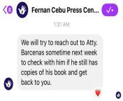 Hello. To all of you Reddit users who asked in the comment section on how to avail the book Martial Law in Cebu, here is what Fernan Press Center told me awhile ago. from the naughty in law pt 6