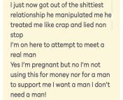 I dont need a man, Im an independent woman, but I need a man to pay for another mans child Im currently pregnant with. from gaybeast man
