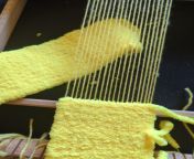 Weaving more soft wearables. Fluffy duck yellow wrist restraints for good girls and boys from girls trampling boys