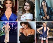 Sofia Vergara, Anna Kendrick, Morena Baccarin, Jennifer Lawrence, Eva Mendes, and Amanda Seyfried. 1: Cowgirl anal dressed as one of their characters, 2: Throatfuck and reverse cowgirl, 3: 69/missionary, 4: Public airtight gangbang, 5: Lapdance and skullfrom lapdance and creampie