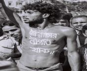 Protester Noor Hossain with the words Sairachar nipat jak&#34; (&#34;Down with autocracy&#34;) painted on his body moments before he was shot and killed by police, Dhaka, Bangladesh, November 10, 1987 from real dhaka bangladesh bashund