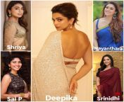 Choose from 2 options. Deepika dominating two south actresses or 2 south actresses dominating Deepika. Also choose 2 south actresses. What will happen? from south heroenphote