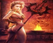 Spear Maiden, Blond Warrior Woman Fantasy 3D-Art by shibashake from 3d art by slimdog