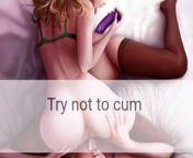 LF Color Source: &#34;Try not to cum&#34; 2girls, 69/sixtynine, ad, ass, blonde hair, cunnilingus, dildo, from above, green bra, head out of frame, long hair, no panties, on bed, open mouth, oral, purple dildo, spread ass, spread legs, thighhighs, tonguefrom work ass spread