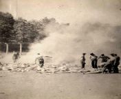 A photo of the Sonderkommandos burning the bodies of murdered Jewish prisoners. The Sonderkommandos were fellow prisoners who were forced by Nazis to perform inhumanly gruesome tasks, or die. from janesese prisoners