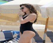 Hailee Steinfeld in Black One Piece Swimsuit In Beach She&#39;s Bitting Her Finger Nails from hot amp sexy bbw lady in red one piece swimsuit