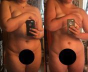 30lbs down &amp; 5 off waistline. Routine=OMAD 4 d/p/wk, 16:8 3 d/p/wk, lightly active cycling &amp; hiking 3 times a week. Started in March. You guys are such an inspiration! NSFW, if unclothed flab offends dont click. from clothed unclothed expose