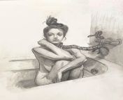 Girl and snake (graphite on paper, model: u/babytaybae) from girl and sexw american sex photo model