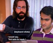 In Silicon Valley season 4 episode 4, Teambuilding Exercise, in the scene where Dinesh has to work on the new Periscope penile app that requires him to look at penis pics all day, there is a reflection in Gilfoyles glasses that indeed show a penis, eve from periscope lezbiyen