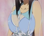 LF COLOR SOURCE: wet shirt, see-through, blue shirt, collared shirt, shoulder length hair, collarbone, blue, black hair, huge boobs, cleavage from indian aunty boobs cleavage
