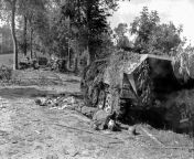 The corpse of a German Waffen-SS soldier of the 2nd SS Panzer Division &#34;Das Reich&#34; lies beside a special ordnance half-track vehicle (German: Sonderkraftfahrzeug, or Sd.Kfz.) in front of the the train station in Mortain. from the corpse of anna fritz