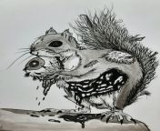 Roadkill Zombie Squirrel, Me, India Ink, 2020 from shotacon roadkill