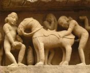 Erotic zoophilic scene carved on the walls of Lakshmana Temple. Khajuraho, India, Chandela dynasty, 10th century AD [2240x1488] from india ssc result 10th com