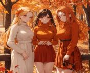 Ladies Taking a Group Photo Before Enjoying Their Great Day Ahead of Them Hanging out in the Autumn Forest from autumn forest sounds