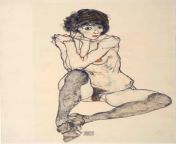 Egon Schiele - Seated nude with elbows propped (1914) from egon kowalski hausmeister