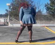 Out door fun in pantyhose and lace top thigh highs from andra out door