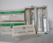 Intraval (Thiopentone) Sodium 0.5g ampoule sets for induction of short general anaesthesia. Also used to be the first of several components of the lethal injection in some places, and was investigated as a &#39;truth serum&#39;. from general nasiri