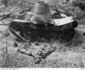 One of six Ha-Go tanks destroyed by an Australian OQF 2-pounder anti-tank gun in the Battle of Muar. The escaping tank crew were killed by Allied infantry. from budak muar